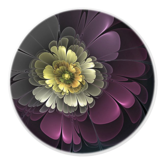 Abstrakt Modern Purpur Khaki Grått Fractal Flower Knopp (Framsidan)