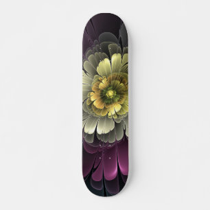 Abstrakt Modern Purpur Khaki Grått Fractal Flower Mini Skateboard Bräda 18,5 Cm