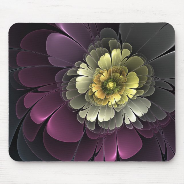 Abstrakt Modern Purpur Khaki Grått Fractal Flower Musmatta (Framsidan)