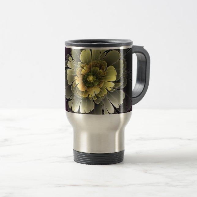 Abstrakt Modern Purpur Khaki Grått Fractal Flower Resemugg (Framsida höger)