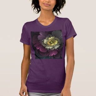 Abstrakt Modern Purpur Khaki Grått Fractal Flower T Shirt