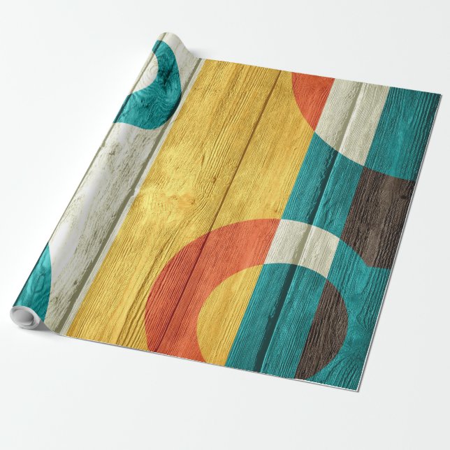 Abstrakt Modern Rand Pastel Wood Presentpapper (Utrullad)