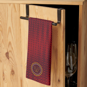 Abstrakt Modern Rand Red Elegant Monogram Coola Kökshandduk