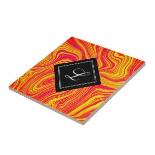 Abstrakt Modern Red Gult Liquid Marble Kakelplatta