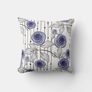 Abstrakt modern ro blommor violett grått vit kudde