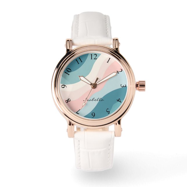 Abstrakt Modern Röda Rosa Mint Kollektion Armbandsur (Framsida)