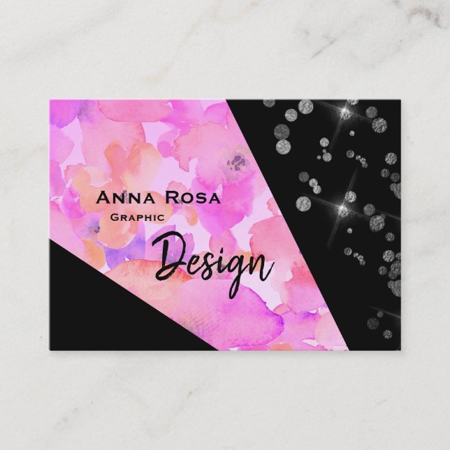 *~* Abstrakt Modern Rosa Glitter Geometric Blommig Visitkort (Framsida)