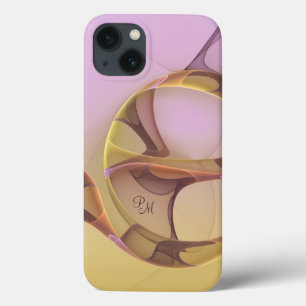 Abstrakt Modern Rosa Golden Fractal Art Monogram