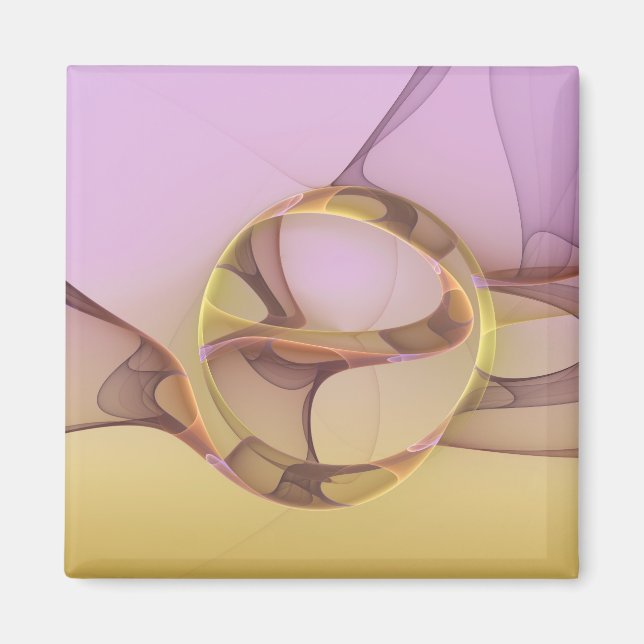 Abstrakt Modern Rosa Gyllene Fraktal Konst Magnet (Framsidan)