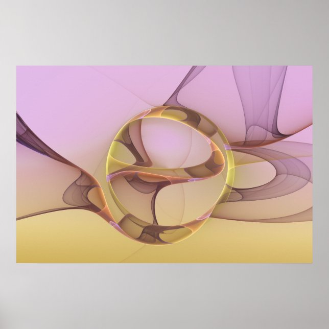 Abstrakt Modern Rosa Gyllene Fraktal Konst Poster (Framsidan)