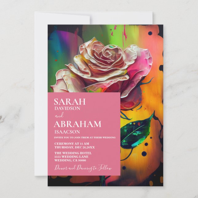 Abstrakt Modern Rosa Rosor Bröllopsinbjudan Inbjudningar (Framsida)