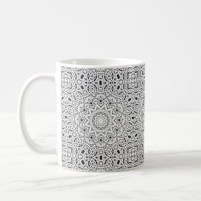 Abstrakt modern sömlös ornamental vit svart ar kaffemugg (Vänster)