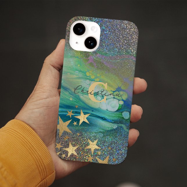Abstrakt Modern Starry Glitter Liquid Namn Initial (Skapare uppladdad)