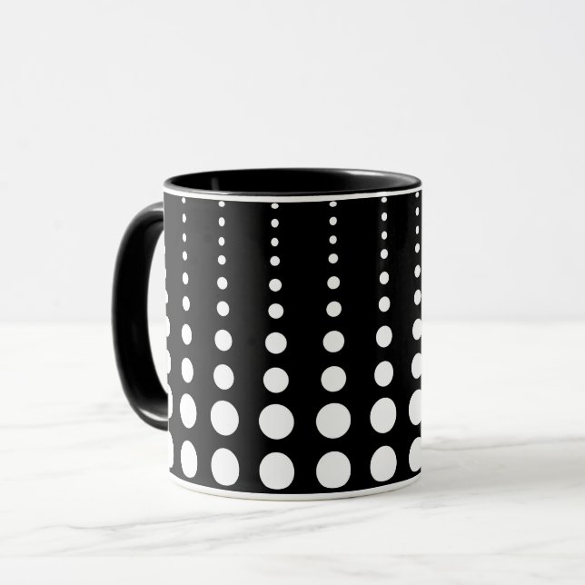 Abstrakt modern stilren svart vita linjer prickar  mugg (Framsida vänster)