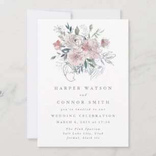 Abstrakt Modern Summer Garden Blommigt Bröllop Inbjudningar
