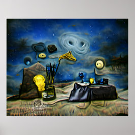 Abstrakt modern surreal Starry Natt med föremål Poster