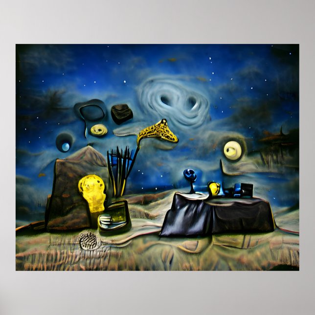 Abstrakt modern surreal Starry Natt med föremål Poster (Framsidan)