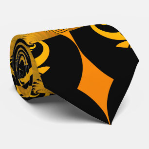 Abstrakt Modern Svart Gul Orange Fraktal Konst Slips