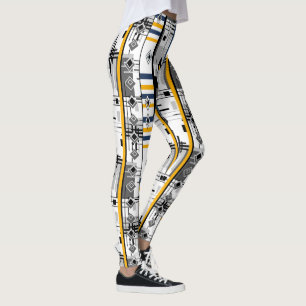 Abstrakt modern svartvit gult ornament geo leggings