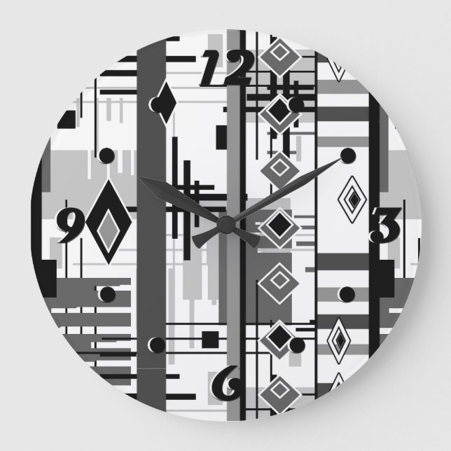 Abstrakt modern svartvit gult ornament geo stor klocka (Framsida)