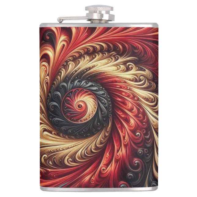 Abstrakt Modern Swirling Red, Black och Guld Fickplunta (Framsidan)