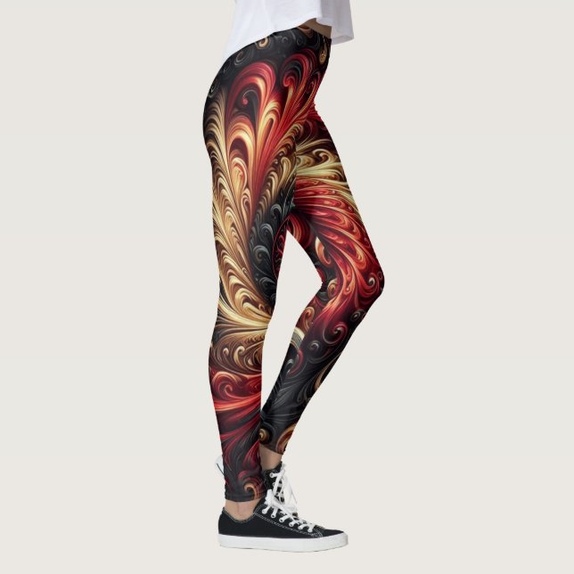 Abstrakt Modern Swirling Red, Black och Guld Leggings (Höger)