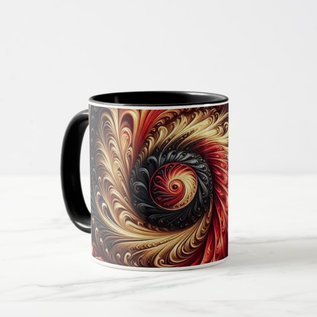 Abstrakt Modern Swirling Red, Black och Guld Mugg (Framsida vänster)