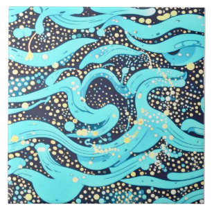 Abstrakt Modern Teal Blue Mönster Kakelplatta