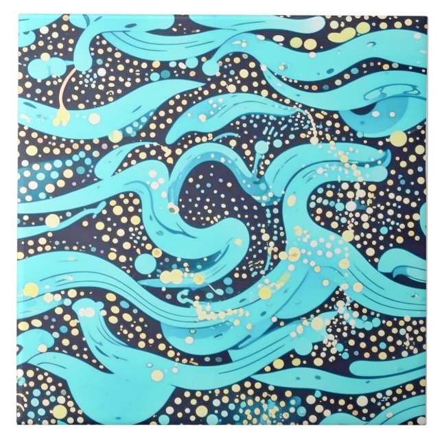 Abstrakt Modern Teal Blue Mönster Kakelplatta (Framsidan)