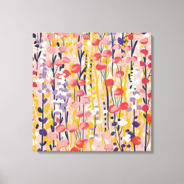 Abstrakt Modern Trädgård med Vilda Blommor och Bot Canvastryck (Framsida)