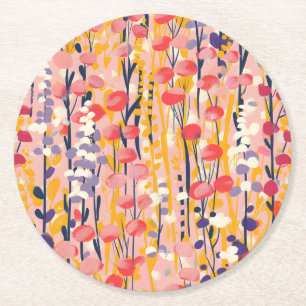 Abstrakt Modern Trädgård med Vilda Blommor Underlägg Papper Rund