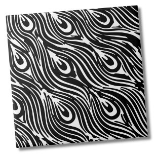 Abstrakt Modern Trendig Feather Black White-utskri Kakelplatta