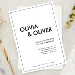 Abstrakt Modern Typografi, svart och vitt Inbjudningar<br><div class="desc">Denna Abstrakt Modern Typography Black and White-inbjudan är modern och enkel perfekt för dem som vill fira den unika anslutning de mer lättvindigt. Inbjudan är parets namn, som är utformat och koncentrerat i en enkel men djärv typografi som fångar den moderna livsstilen. Anpassa inbjudan och lägg till ett meningsfullt citat...</div>