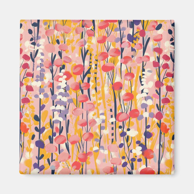 Abstrakt Modern Vildblomma Botanisk Trädgård Magnet (Framsidan)