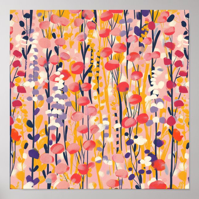 Abstrakt Modern Vildblomma Botanisk Trädgård Poster (Framsidan)