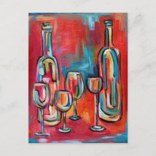 Abstrakt Modern Vin Flaskor och glas Vykort