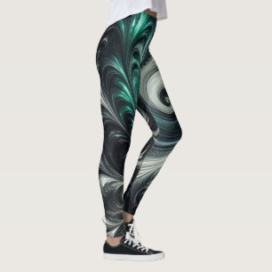 Abstrakt Modern Virvlande Grön, Silver och Svart Leggings