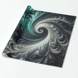 Abstrakt modern virvlande grön, silver och svart presentpapper