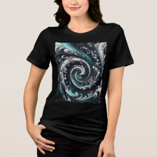 Abstrakt Modern Virvlande Grön, Silver och Svart T Shirt