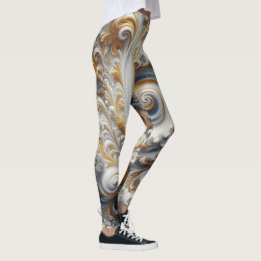 Abstrakt Modern Virvlande Guld, Svart och Vitt  Leggings