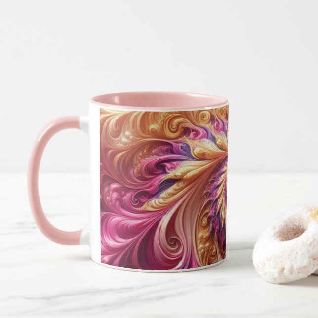 Abstrakt Modern Virvlande Rosa, Guld och Lila Mugg (Med munk)
