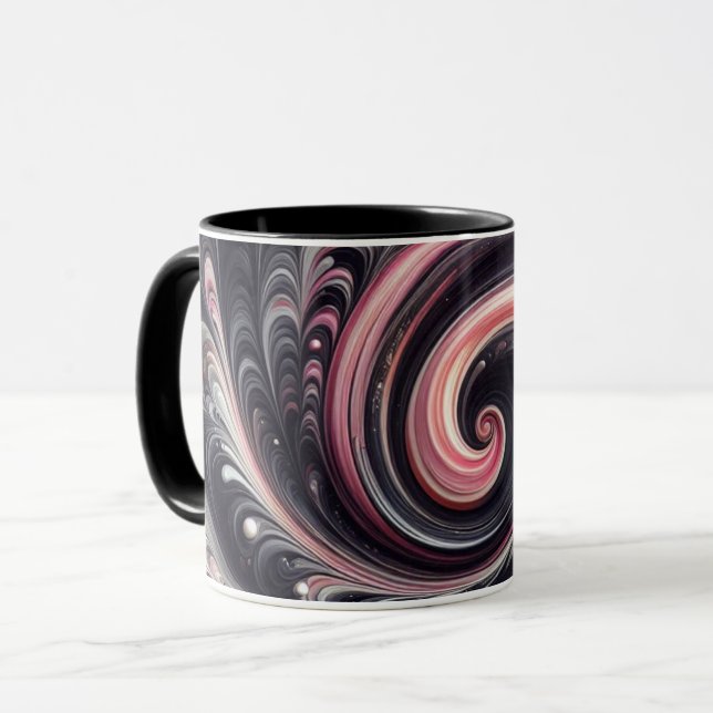 Abstrakt Modern Virvlande Rosa, Svart och Vitt  Mugg (Framsida vänster)