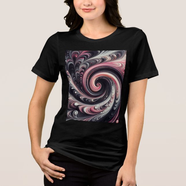 Abstrakt Modern Virvlande Rosa, Svart och Vitt T Shirt (Framsida)