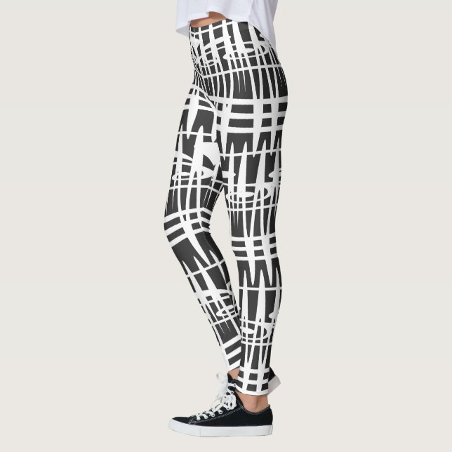 Abstrakt modern vit linjer-konst leggings (Vänster)