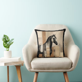 Abstrakt Modern Watercolor Earth Tone Paint Horse Kudde