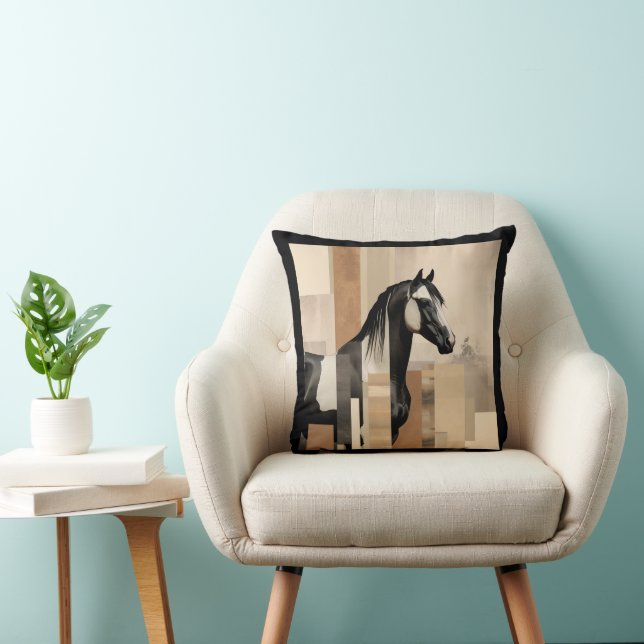 Abstrakt Modern Watercolor Earth Tone Paint Horse Kudde (Stol)