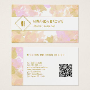 Abstrakt Modern Watercolor Logotyp Rosa Guld QR-ko Visitkort