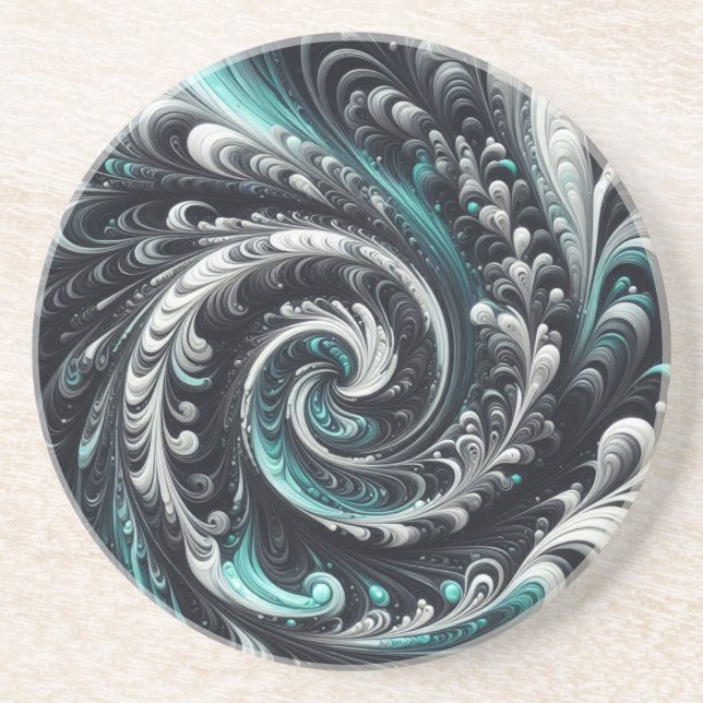 Abstrakt Modern Wirling Grönt, Silver och Black Underlägg (Framsidan)