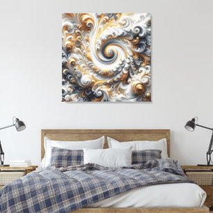 Abstrakt Modern Wirling Guld, Black and White Canvastryck