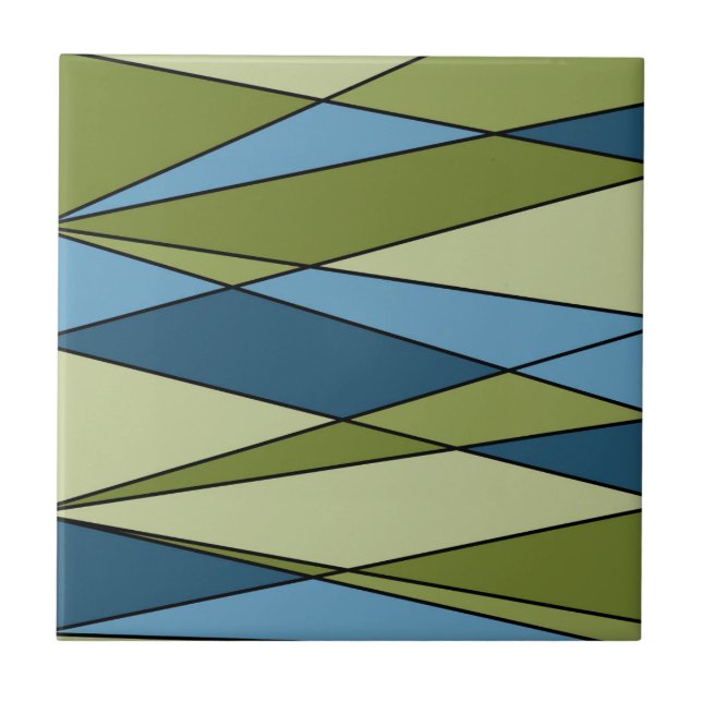 Abstrakt moderna geometriska former trianglar blå  kakelplatta (Framsidan)